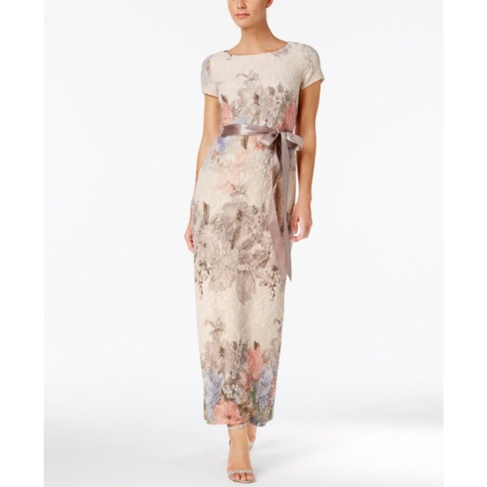 Adrianna Papell Floral Matelasse Column Gown Size 10 - Picture 5 of 16